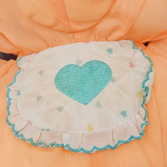 Vintage Fisher Price Puffalump Teddy Bear 1370 Peach Orange Plush Heart Bib 1989 - Picture 6 of 8